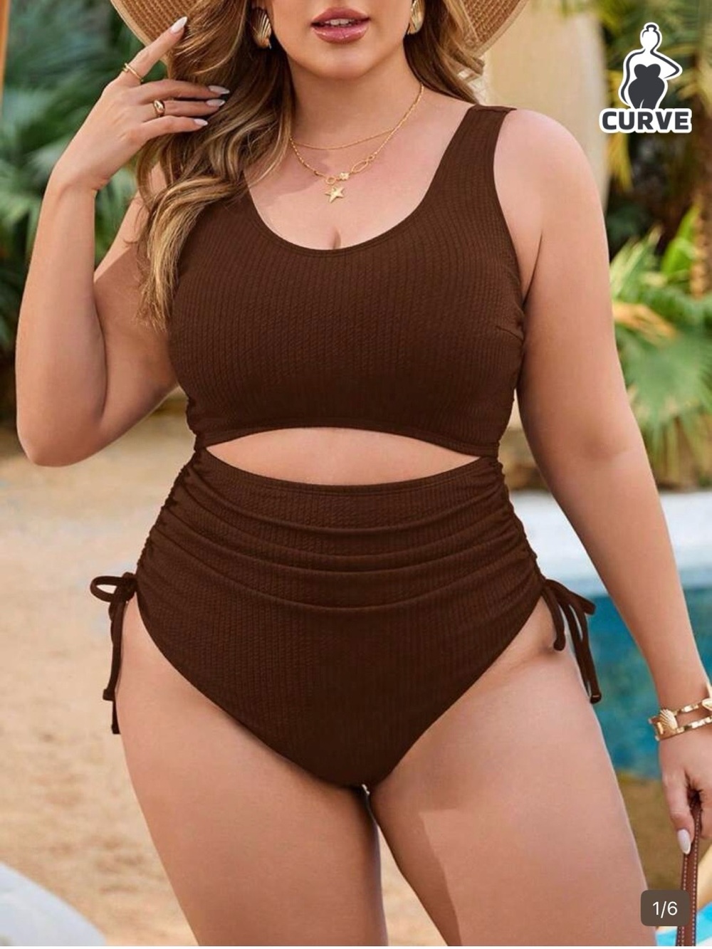 SHEIN High-Waist Cutout One Piece  Swimsuit in Chocolate Brown